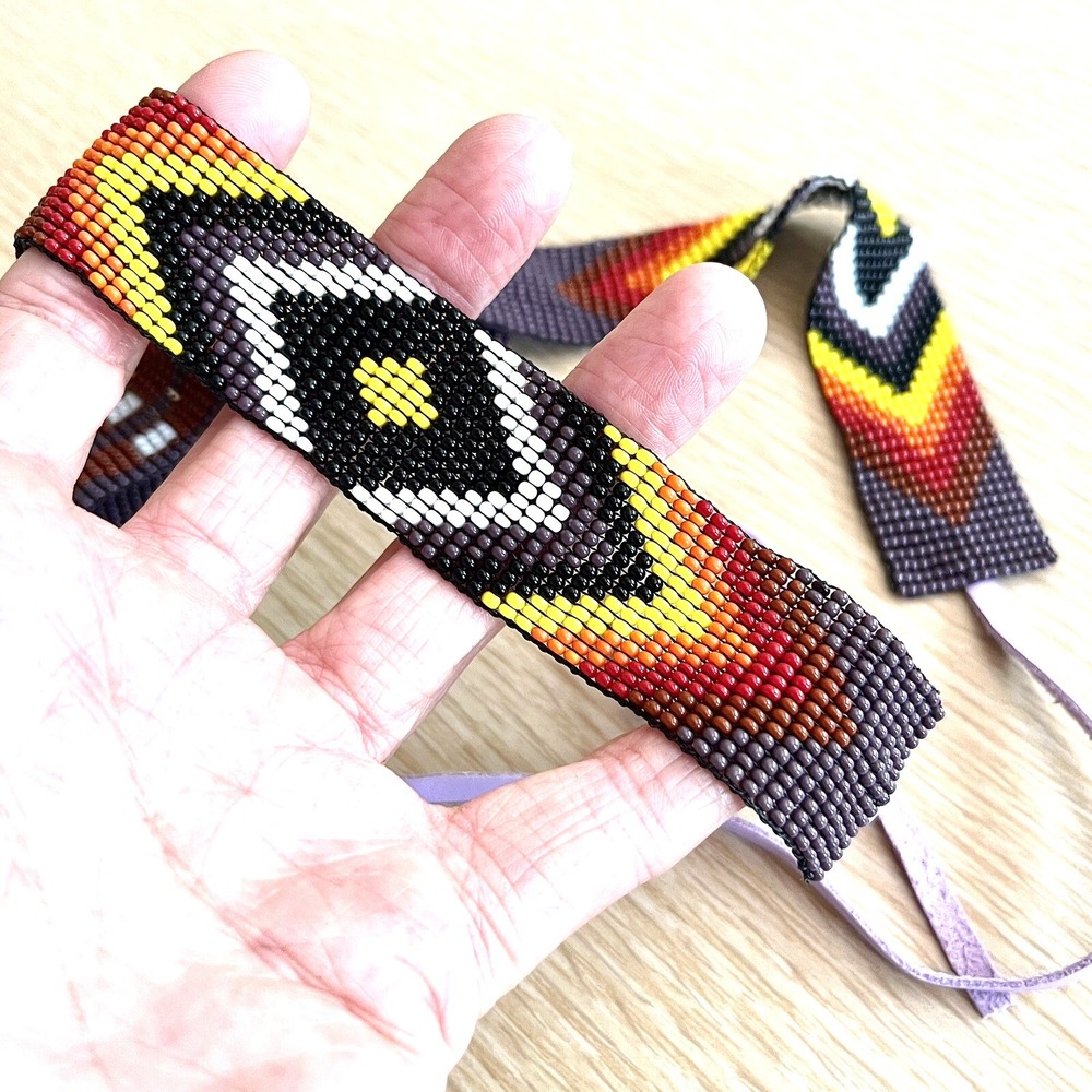 Navajo Beaded Hatband Brown 1in Wide Handmade Band For Cowboy Hat USA Native